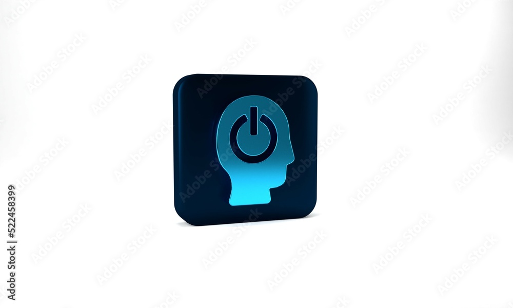 Blue Power button icon isolated on grey background. Start sign. Blue square button. 3d illustration 3D render Blue Power button icon isolated on grey background. Start sign. Blue square button. 3d illustration 3D render
