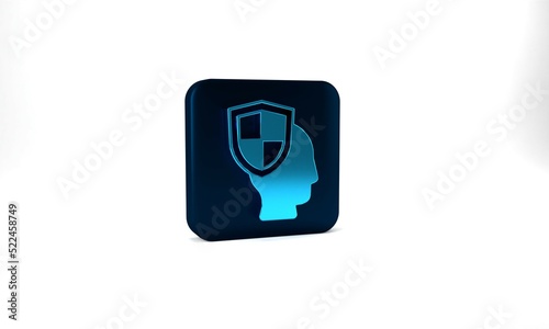 Blue Life insurance with shield icon isolated on grey background. Security, safety, protection, protect concept. Blue square button. 3d illustration 3D render