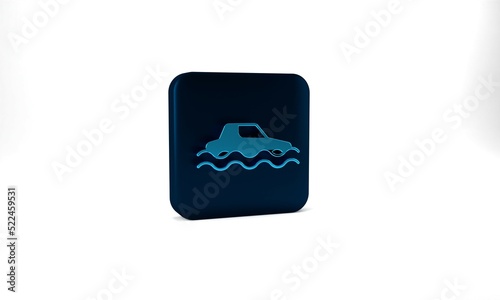 Blue Flood car icon isolated on grey background. Insurance concept. Flood disaster concept. Security, safety, protection, protect concept. Blue square button. 3d illustration 3D render