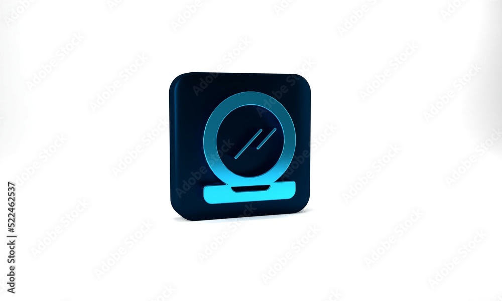 Blue Makeup powder with mirror icon isolated on grey background. Blue square button. 3d illustration 3D render Blue Makeup powder with mirror icon isolated on grey background. Blue square button. 3d illustration 3D render