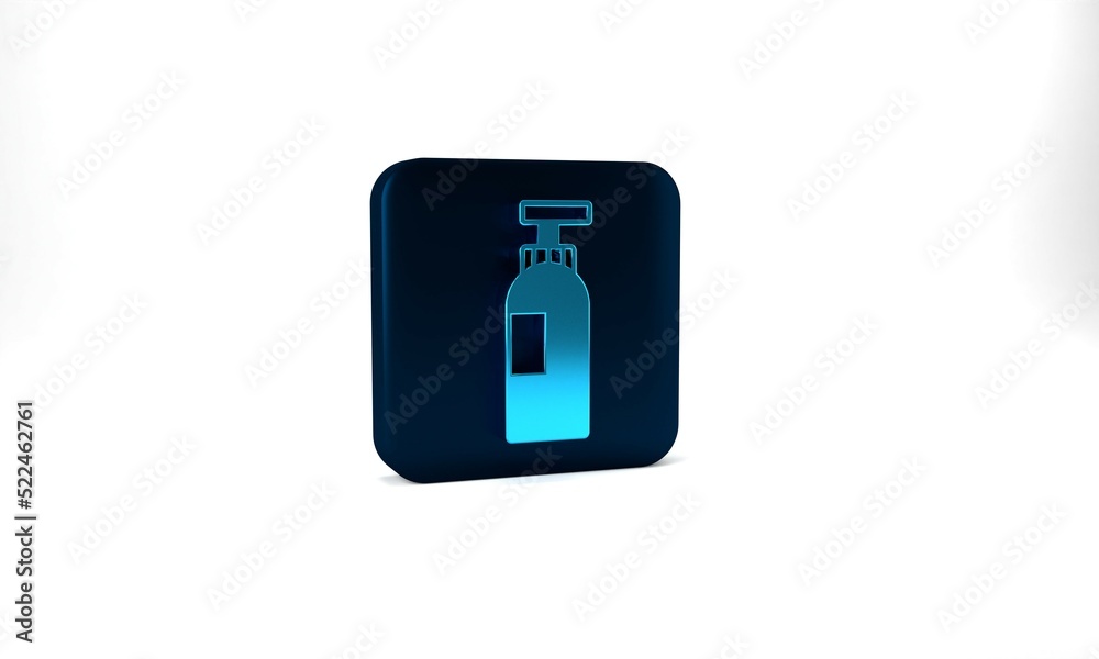 Blue Bottle of shampoo icon isolated on grey background. Blue square button. 3d illustration 3D render