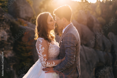 Wedding couple in the evening. Peaceful romantic moment. © Ivan