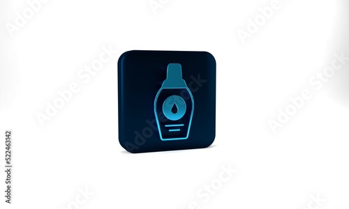 Blue Bottle of shampoo icon isolated on grey background. Blue square button. 3d illustration 3D render