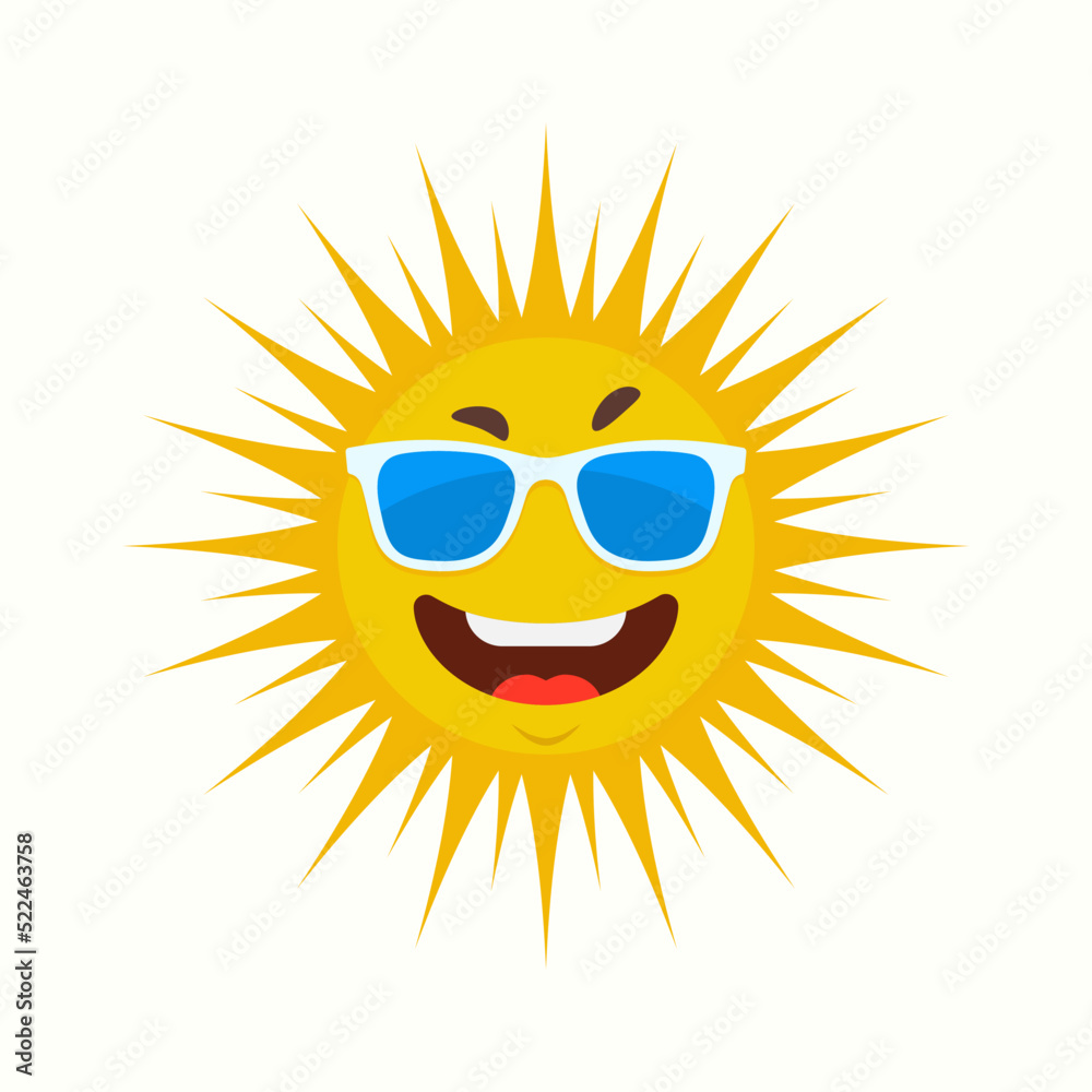 Sun face with sunglasses. Summer vector background