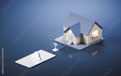 Residence house and mobile phone remote, 3d rendering.