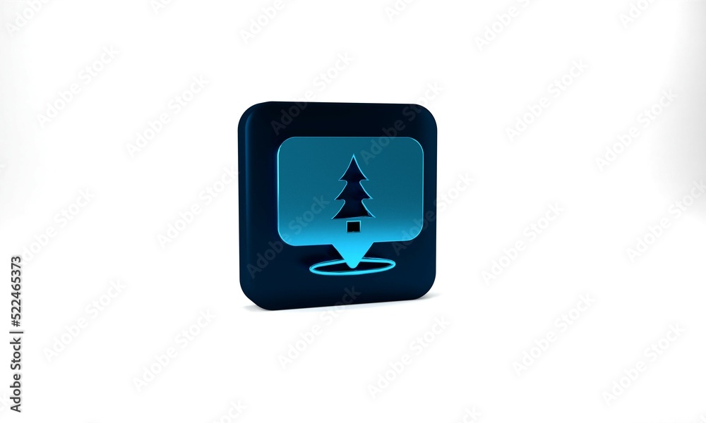 Blue Location of the forest on a map icon isolated on grey background. Blue square button. 3d illustration 3D render Blue Location of the forest on a map icon isolated on grey background. Blue square button. 3d illustration 3D render