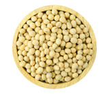 Soy beans in bowl wood top view