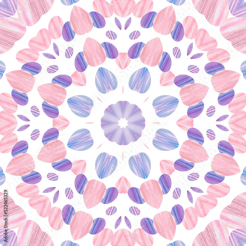Abstract watercolor seamless pattern, cage, kaleidoscope