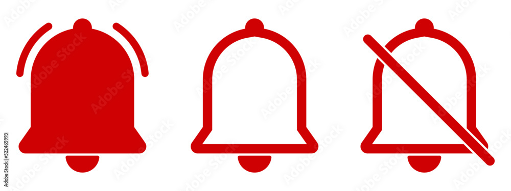 red notification bell vector icon on white red notification bell vector icon on white