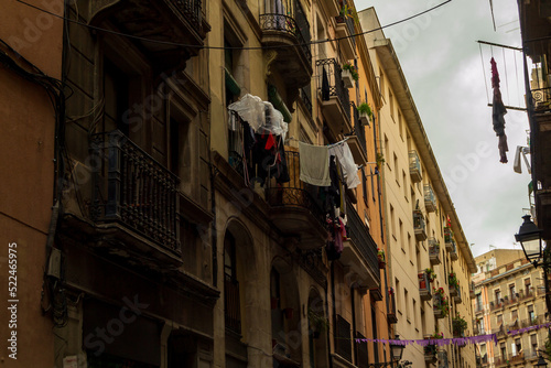 Barcelona street with washing hanging from balcony