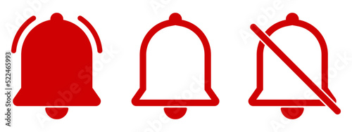 red notification bell vector icon on white