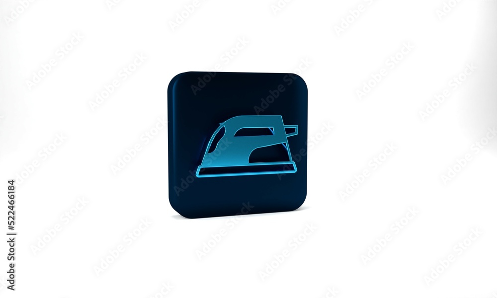 Blue Electric iron icon isolated on grey background. Steam iron. Blue square button. 3d illustration 3D render Blue Electric iron icon isolated on grey background. Steam iron. Blue square button. 3d illustration 3D render