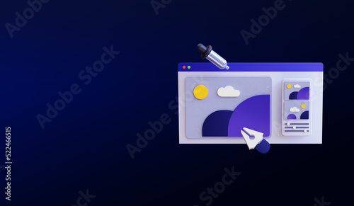 Web design development. Freelance work concept. Creative process. 3d rendering ux ui