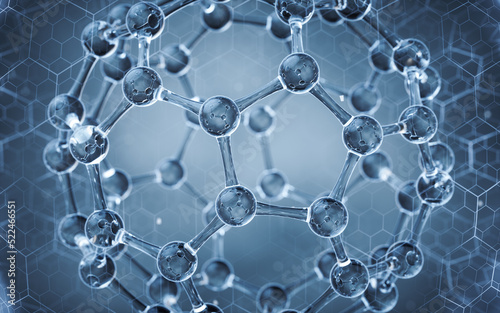 Molecule sphere with hexagon pattern, 3d rendering.