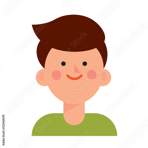 Vector illustration of a flat character of a young man, boy with brown hair. Minimalist cartoon portrait. Social media avatar, web icon