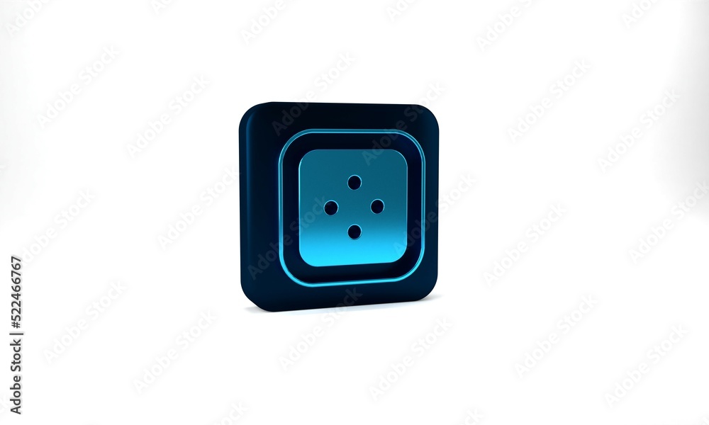 Blue Sewing button for clothes icon isolated on grey background. Clothing button. Blue square button. 3d illustration 3D render Blue Sewing button for clothes icon isolated on grey background. Clothing button. Blue square button. 3d illustration 3D render