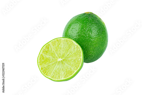 Lime with slices half isolated on white background. Green citrus fruit. with clipping path