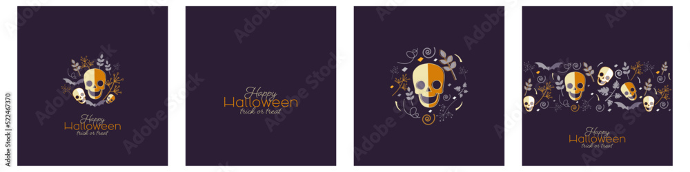 Obraz premium Happy Halloween card set. Flat vector illustration.