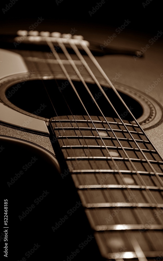 Fototapeta premium Closeup shot photo of the acoustic guitar.