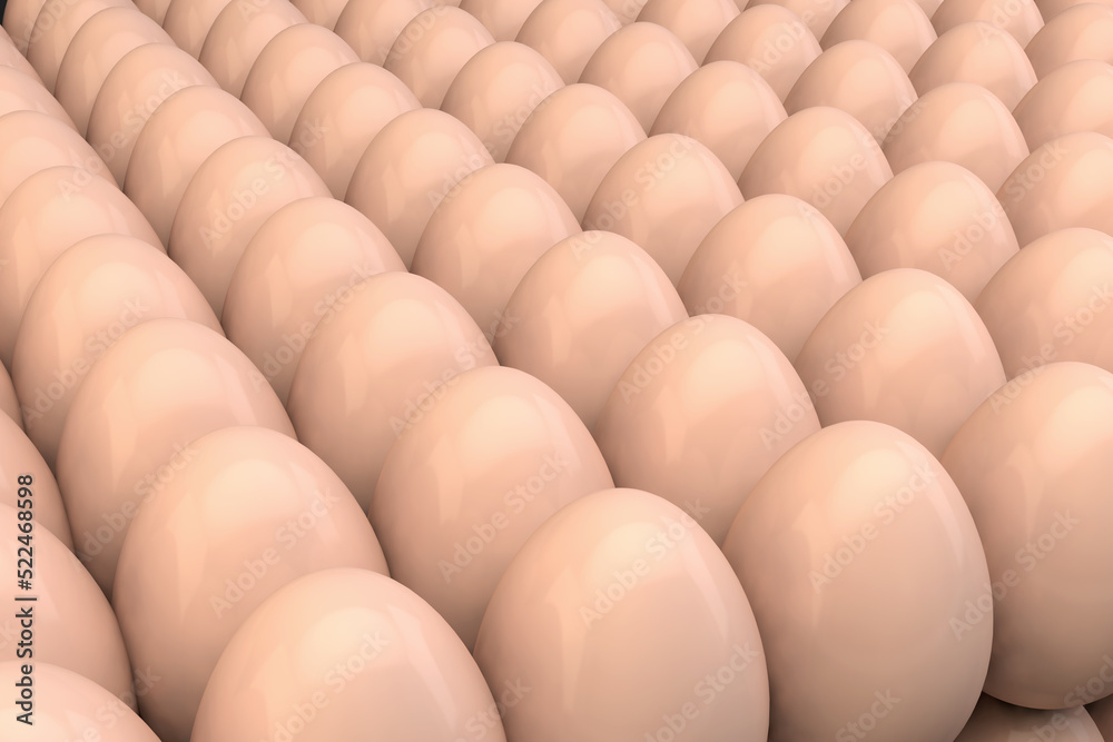 Many chicken eggs. 3d render realistic background. Many chicken eggs. 3d render realistic background.