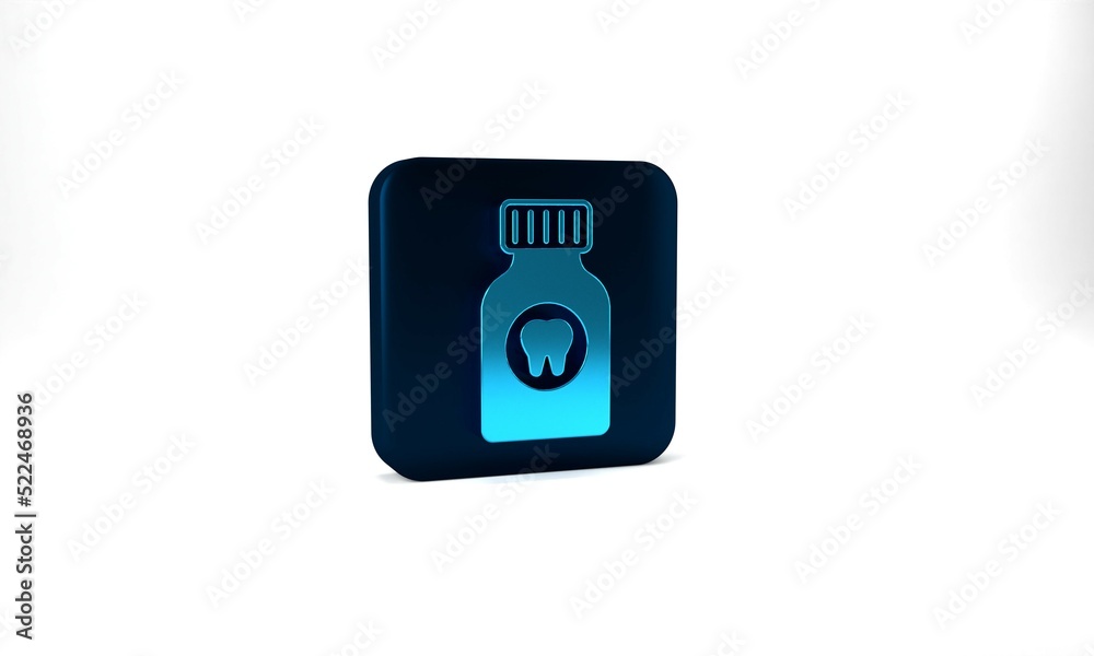Blue Toothache painkiller tablet icon isolated on grey background. Tooth care medicine. Capsule pill and drug. Pharmacy design. Blue square button. 3d illustration 3D render