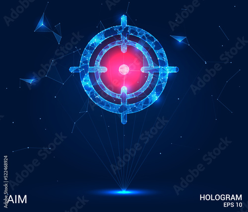 The hologram is the aim. A aim of polygons, triangles of points and lines. The target is a low-poly compound structure. Technology concept.