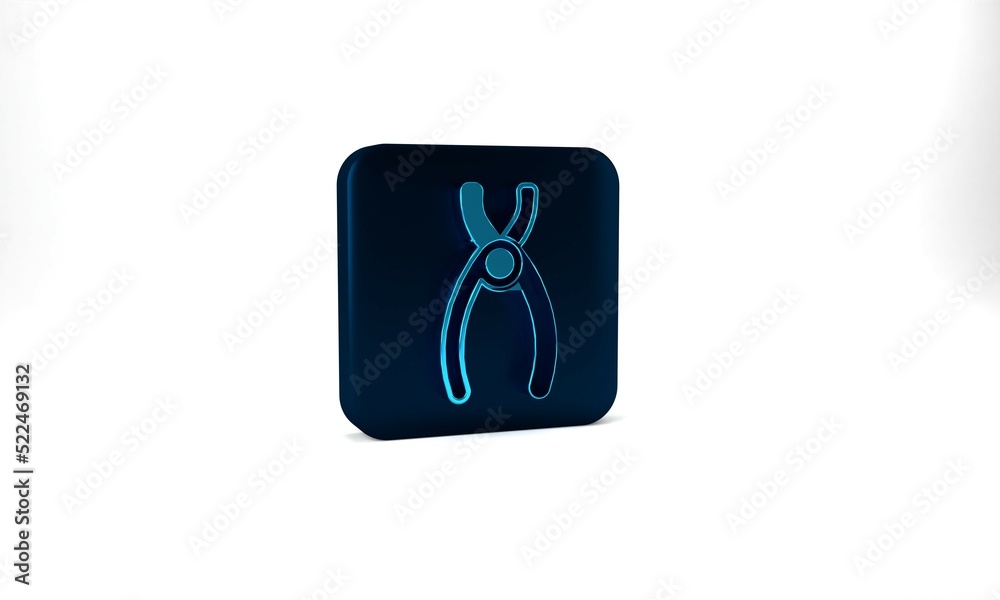 Blue Dental pliers icon isolated on grey background. Dental equipment. Blue square button. 3d illustration 3D render Blue Dental pliers icon isolated on grey background. Dental equipment. Blue square button. 3d illustration 3D render