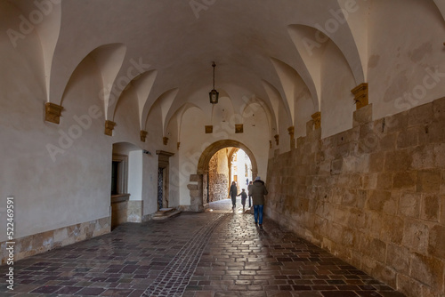The picture shows the entrance to the courtyard of an ancient castle called Wawel in Krakow  Poland