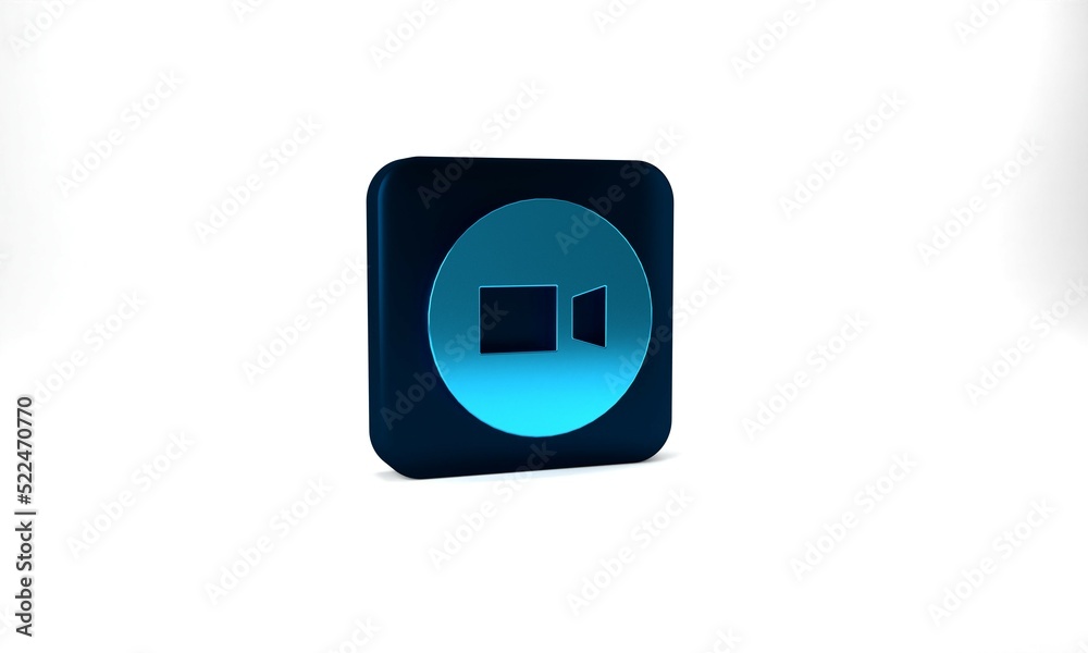 Blue Video chat conference icon isolated on grey background. Online meeting work form home. Remote project management. Blue square button. 3d illustration 3D render Blue Video chat conference icon isolated on grey background. Online meeting work form home. Remote project management. Blue square button. 3d illustration 3D render