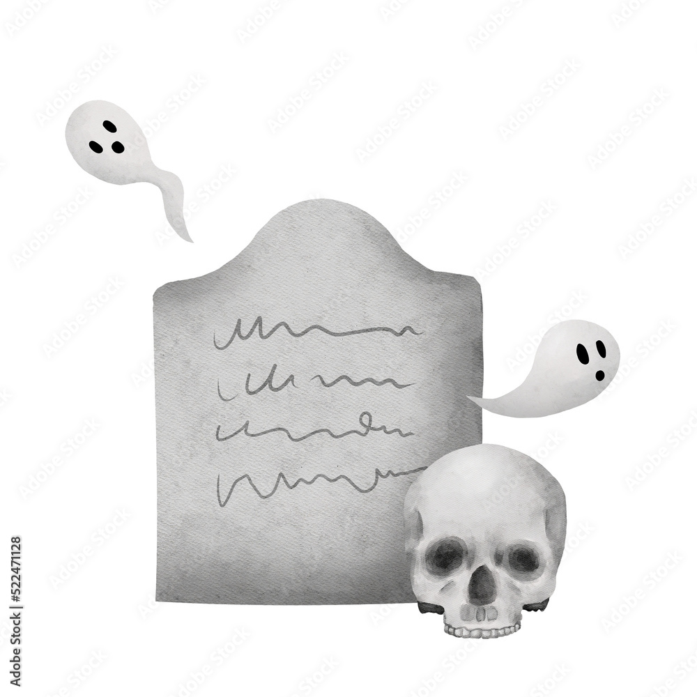 halloween skull with tombstone