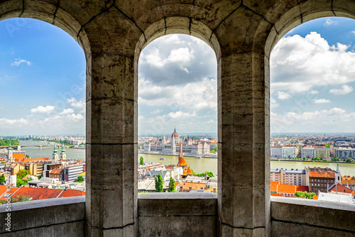 Hungarian parliament from Fisherman's bastion in Budapest