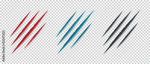 Wild Animal Claw Scratches - Vector Illustrations Set Isolated On Transparent Background