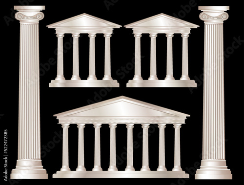 A vector illustration of a classical style white marble temples and pillars. Isolated on black background. EPS10 vector format