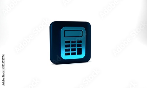Blue Calculator icon isolated on grey background. Accounting symbol. Business calculations mathematics education and finance. Blue square button. 3d illustration 3D render © Iryna
