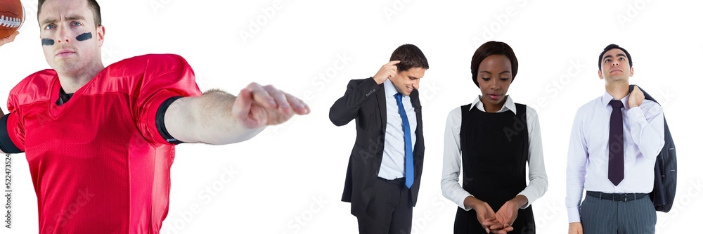 Multiple people of different professions against copy space on white background Multiple people of different professions against copy space on white background