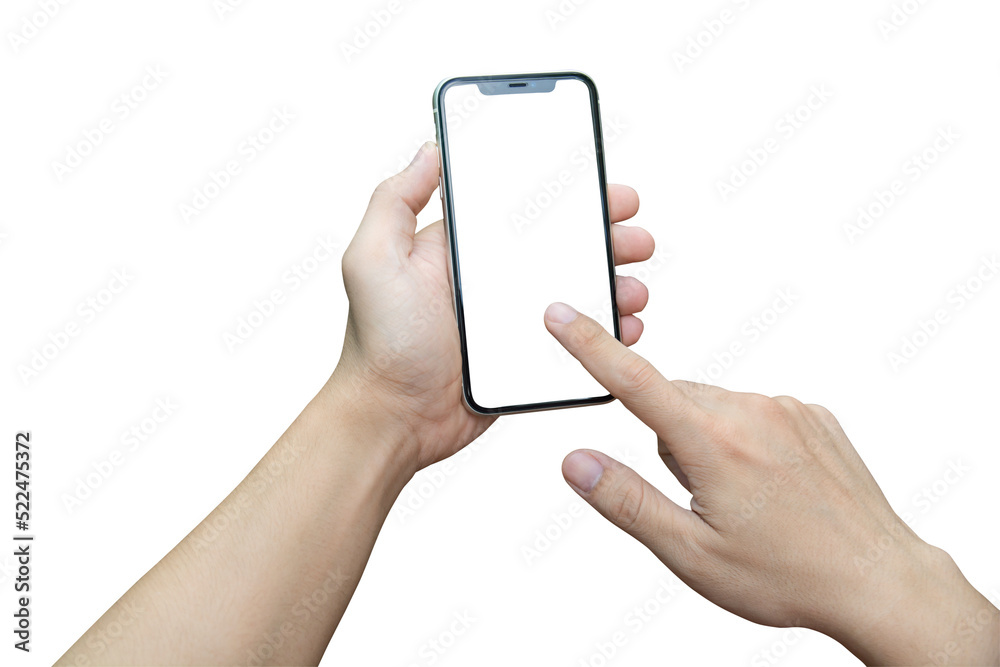 Man hand holding smartphone isolated on white with clipping path Man hand holding smartphone isolated on white with clipping path