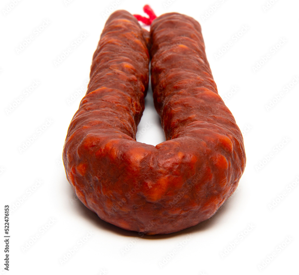 Fototapeta premium Spanish chorizo sausage on white background