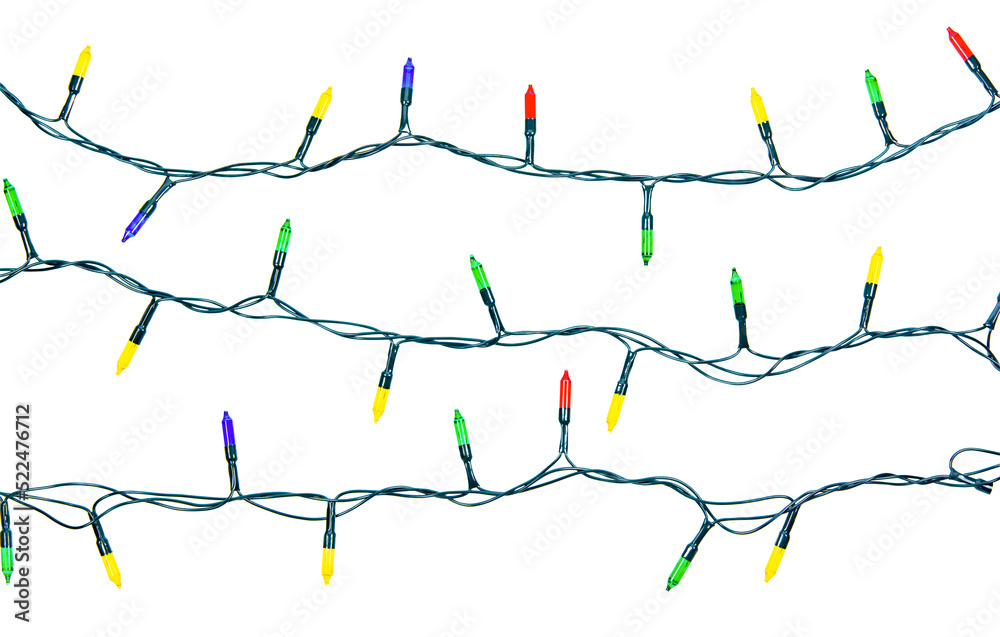 Christmas lights string isolated on white background with clipping path. Christmas lights string isolated on white background with clipping path.