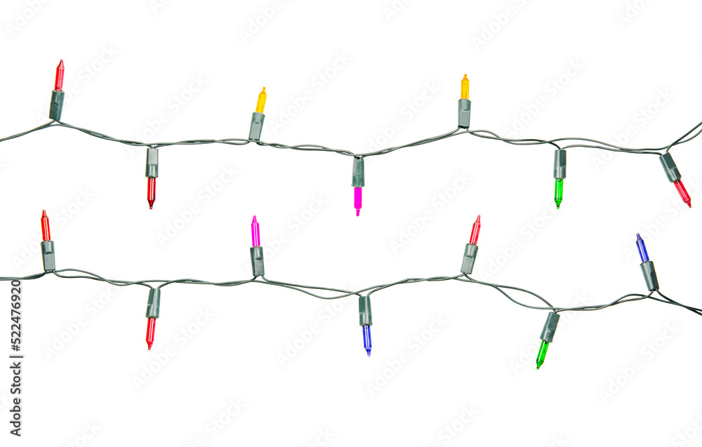 Christmas lights string isolated on white background with clipping path. Christmas lights string isolated on white background with clipping path.