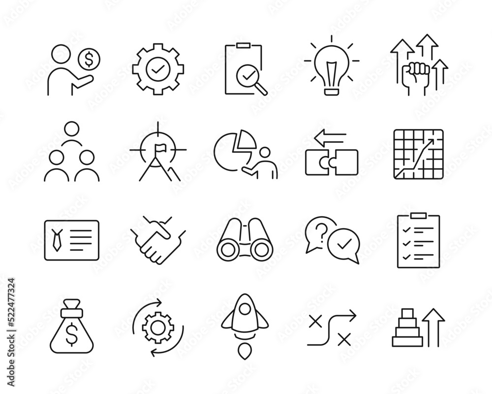 Fototapeta premium Business Solution Icons - Vector Line. Editable Stroke.
