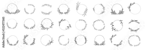 Big set of floral round frames. Vector illustration set