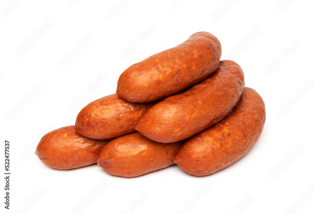 Smoked pork sausages for grill, isolated on white background Smoked pork sausages for grill, isolated on white background