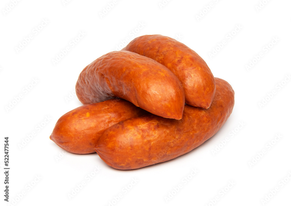 Smoked pork sausages for grill, isolated on white background Smoked pork sausages for grill, isolated on white background