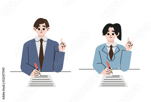 This is a simple illustration of a male and female student wearing a uniform and taking classes. Vector data that is easy to edit. Flat style vector design illustration