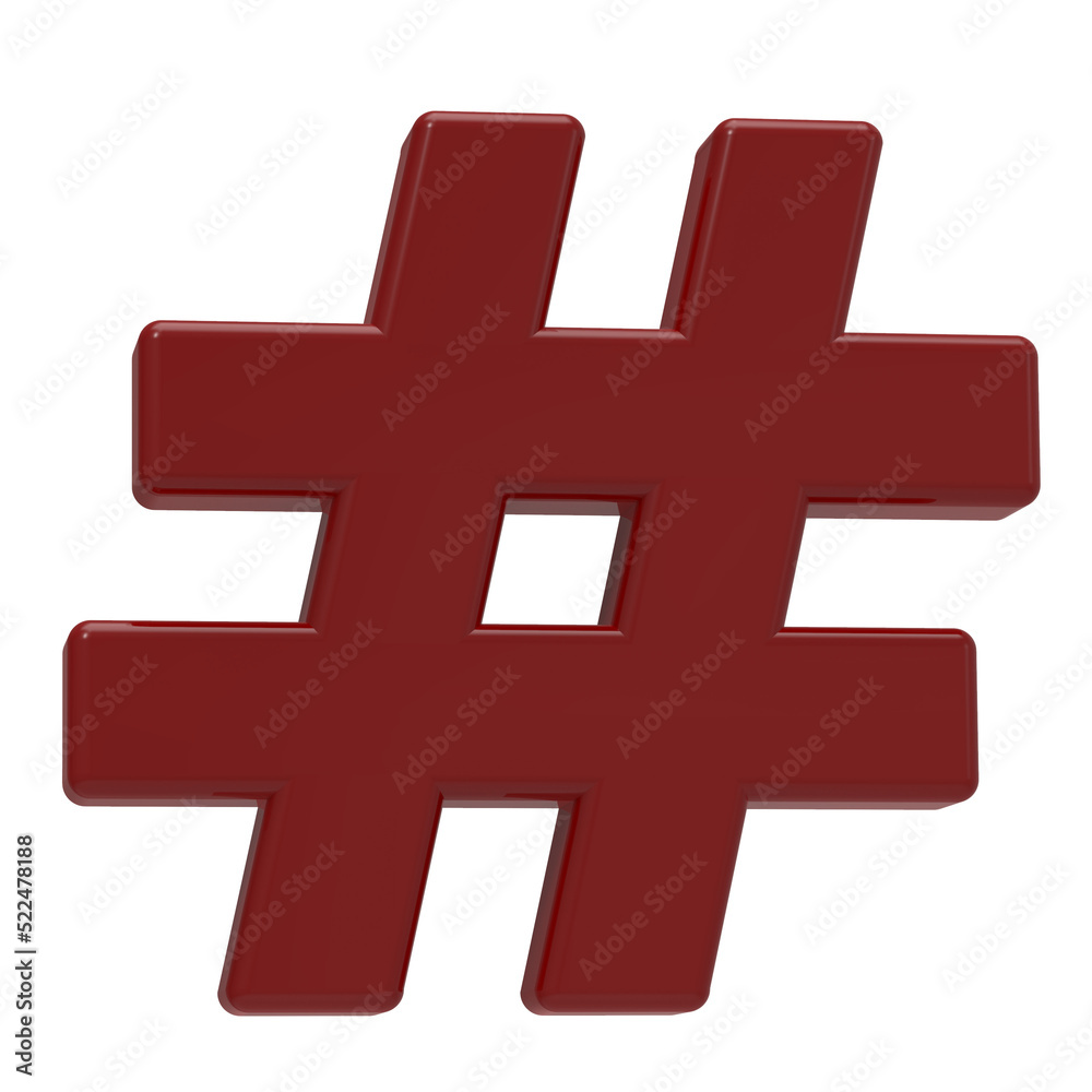 Fototapeta premium Hashtag icon isolated on transparent background. 3D Illustration.