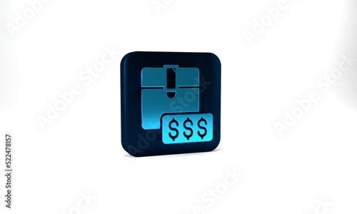 Blue Item price tag with dollar icon isolated on grey background. Badge for price. Sale with dollar symbol. Promo tag discount. Blue square button. 3d illustration 3D render