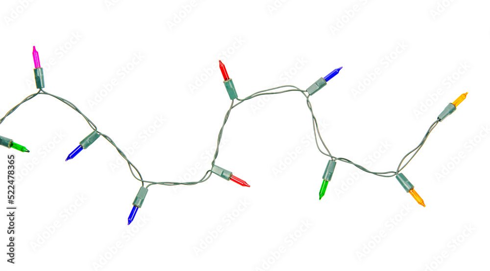 Naklejka premium Christmas lights string isolated on white background with clipping path.