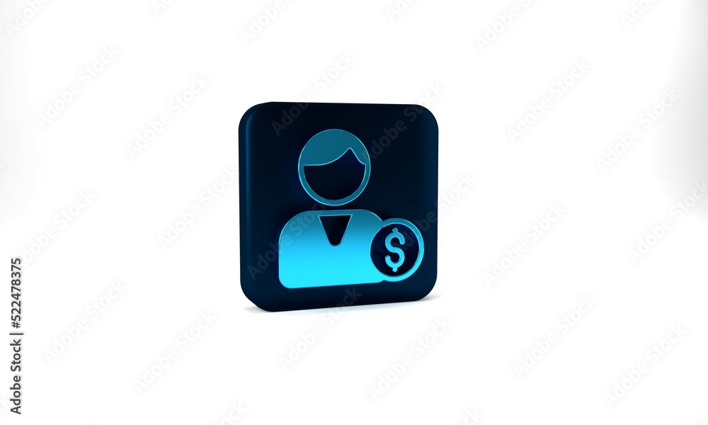 Blue Buyer icon isolated on grey background. Blue square button. 3d illustration 3D render Blue Buyer icon isolated on grey background. Blue square button. 3d illustration 3D render