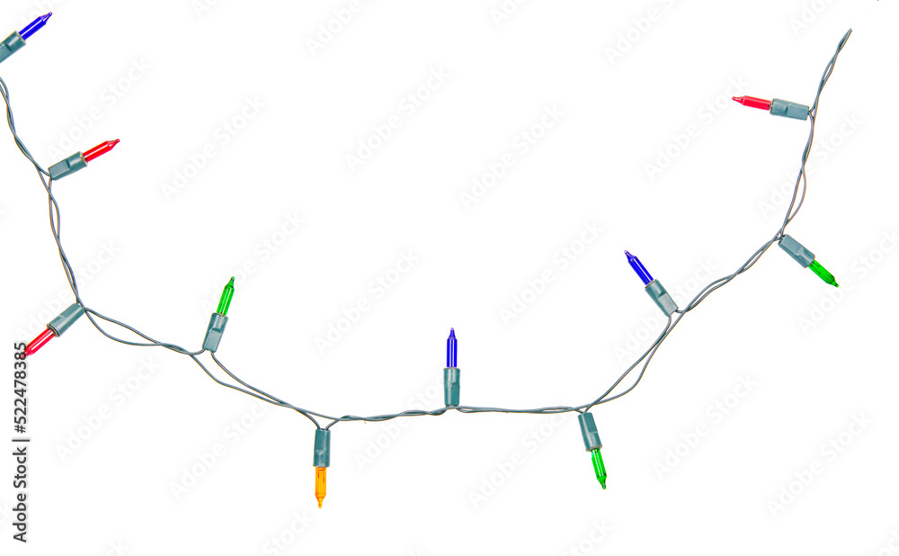 Christmas lights string isolated on white background with clipping path. Christmas lights string isolated on white background with clipping path.