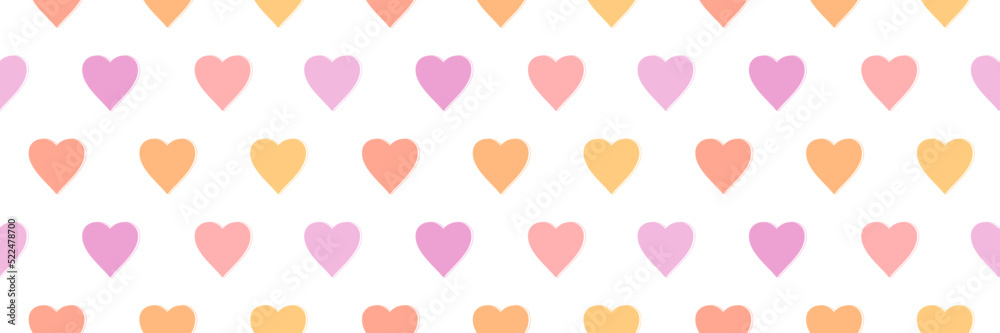 Wide horizontal vector seamless pattern background with cute pastel colors hearts.
